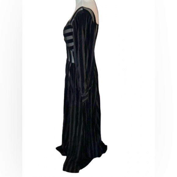Foxblood Medium Velvet Velour Striped Sheer Gown Peasant Gothic Vintage Maxi - Picture 6 of 16